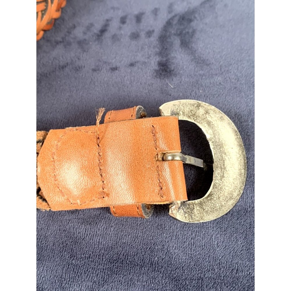 Vintage Womens Braided Belt Leather Brown Medium Solid‎ Silver Tone Buckle Nice - Picture 11 of 16